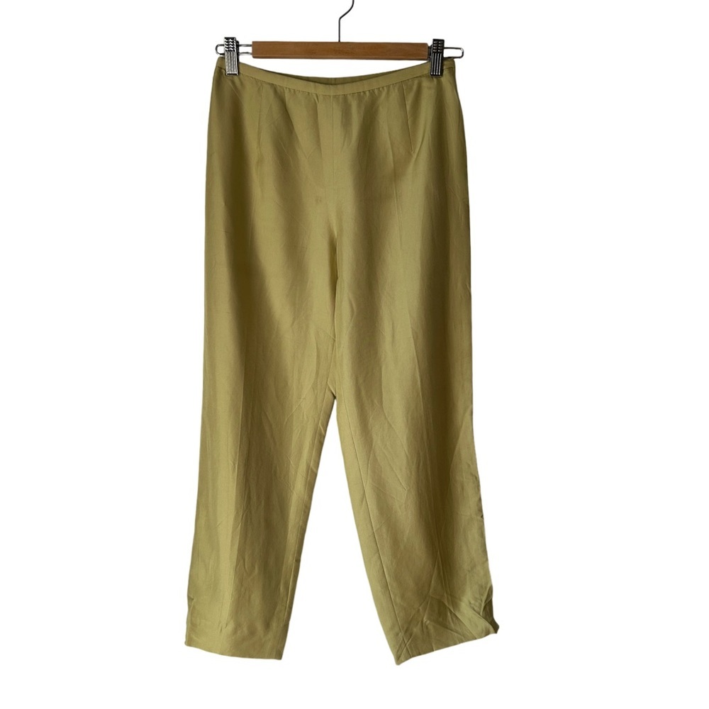 Vintage Y2K Ann Taylor olive / chartreuse Green satin silk pants 2 petite - Picture 2 of 7